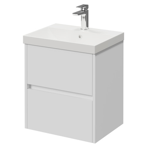 Montego Gloss White 500mm Wall Mounted 2 Drawer Vanity Unit with Rimini Basin Right Hand View