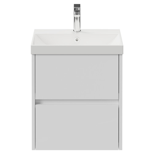 Montego Gloss White 500mm Wall Mounted 2 Drawer Vanity Unit with Rimini Basin View from Front