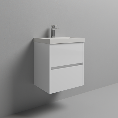 Montego Gloss White 500mm Wall Mounted 2 Drawer Vanity Unit with Rimini Basin Studio Shot