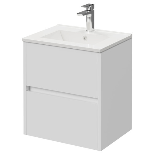 Montego Gloss White 500mm Wall Mounted 2 Drawer Vanity Unit with Angel Basin Right Hand View