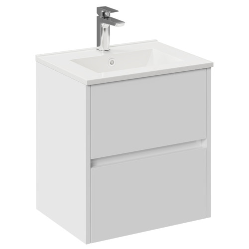 Montego Gloss White 500mm Wall Mounted 2 Drawer Vanity Unit with Angel Basin Left Hand View