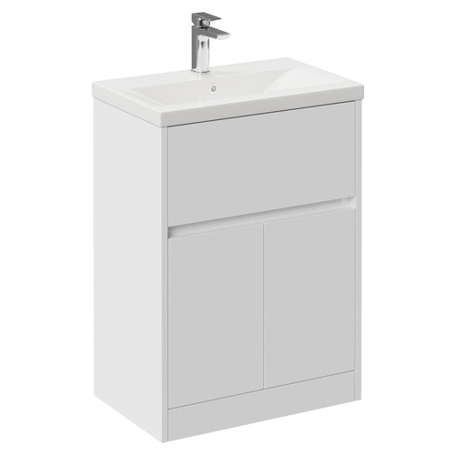 Montego Gloss White 600mm 1 Drawer 2 Door Vanity Unit with Glide Basin Left Hand View