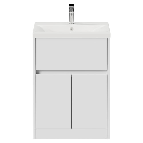 Montego Satin White 600mm 1 Drawer 2 Door Vanity Unit with Glide Basin View from Front