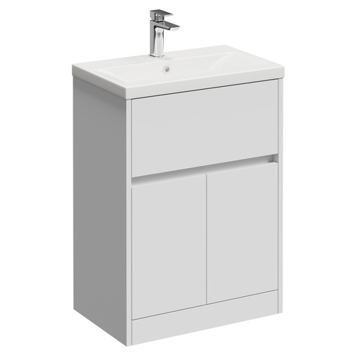 Montego Satin White 600mm 1 Drawer 2 Door Vanity Unit with Glide Basin Left Hand View