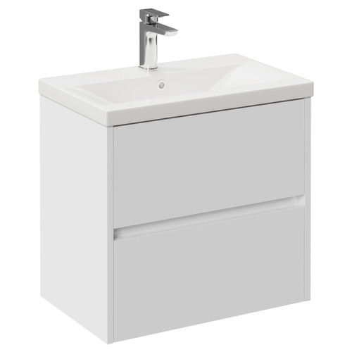 Montego Gloss White 600mm Wall Mounted 2 Drawer Vanity Unit with Glide Basin Left Hand View