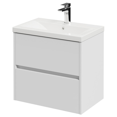 Montego Satin White 600mm Wall Mounted 2 Drawer Vanity Unit with Glide Basin Right Hand View