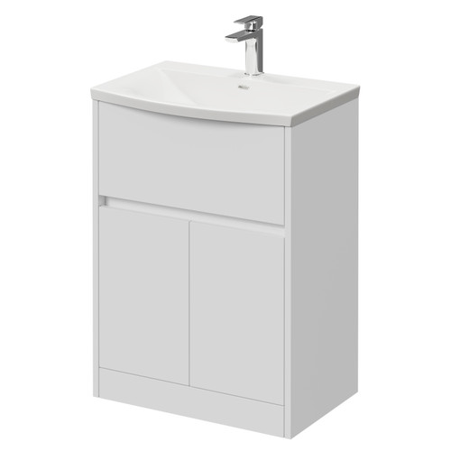 Montego Gloss White 600mm 1 Drawer 2 Door Vanity Unit with Arc Basin Right Hand View