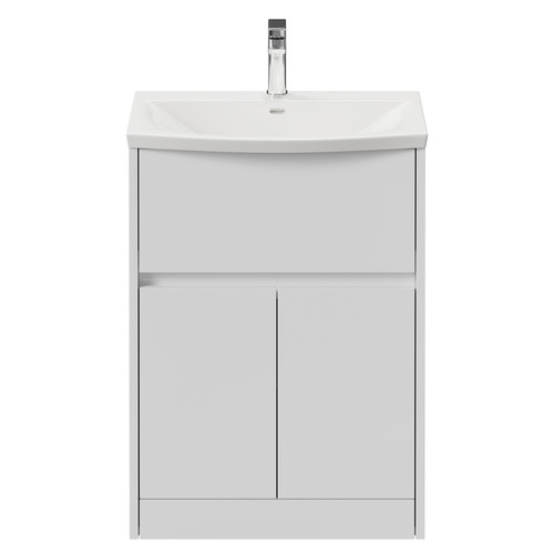 Montego Gloss White 600mm 1 Drawer 2 Door Vanity Unit with Arc Basin View from Front