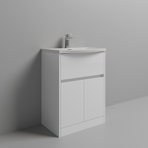 Montego Gloss White 600mm 1 Drawer 2 Door Vanity Unit with Arc Basin Studio Shot