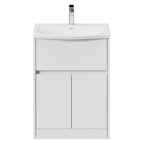 Montego Satin White 600mm 1 Drawer 2 Door Vanity Unit with Arc Basin View from Front
