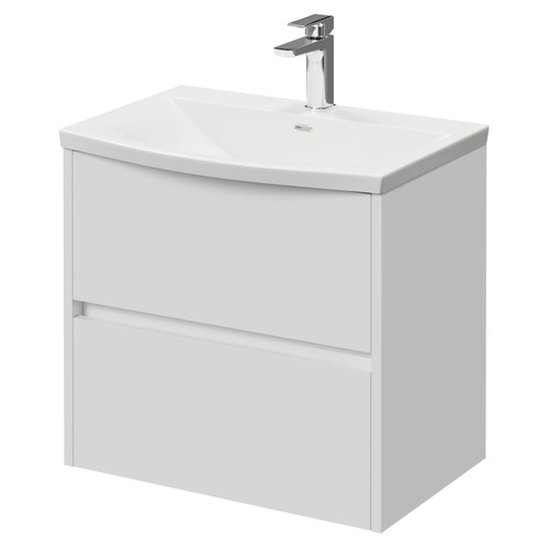 Montego Gloss White 600mm Wall Mounted 2 Drawer Vanity Unit with Arc Basin Right Hand View