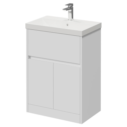 Montego Gloss White 600mm 1 Drawer 2 Door Vanity Unit with Rimini Basin Right Hand View