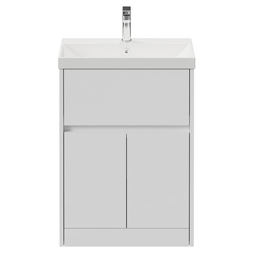 Montego Gloss White 600mm 1 Drawer 2 Door Vanity Unit with Rimini Basin View from Front