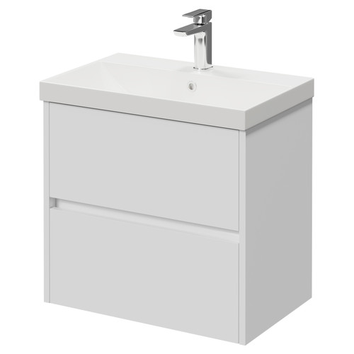 Montego Gloss White 600mm Wall Mounted 2 Drawer Vanity Unit with Rimini Basin Right Hand View