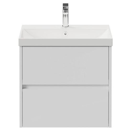 Montego Gloss White 600mm Wall Mounted 2 Drawer Vanity Unit with Rimini Basin View from Front