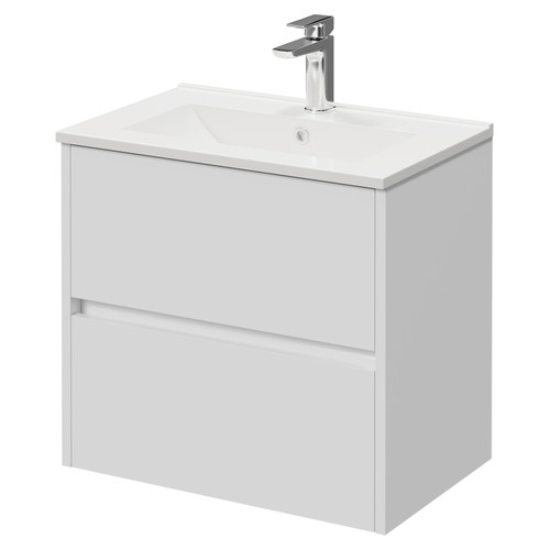 Montego Gloss White 600mm Wall Mounted 2 Drawer Vanity Unit with Angel Basin Right Hand View