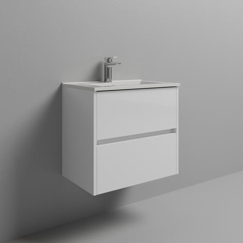 Montego Gloss White 600mm Wall Mounted 2 Drawer Vanity Unit with Angel Basin Studio Shot