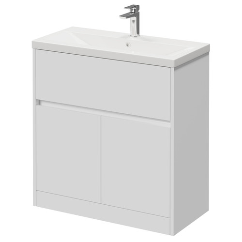 Montego Gloss White 800mm 1 Drawer 2 Door Vanity Unit with Glide Basin Right Hand View