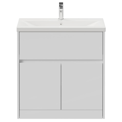 Montego Gloss White 800mm 1 Drawer 2 Door Vanity Unit with Glide Basin View from Front