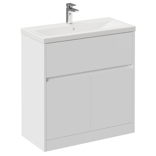 Montego Gloss White 800mm 1 Drawer 2 Door Vanity Unit with Glide Basin Left Hand View