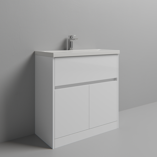 Montego Gloss White 800mm 1 Drawer 2 Door Vanity Unit with Glide Basin Studio Shot
