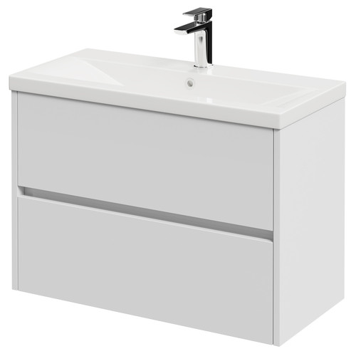 Montego Satin White 800mm 2 Drawer Wall Mounted Vanity Unit with Glide Basin Right Hand View