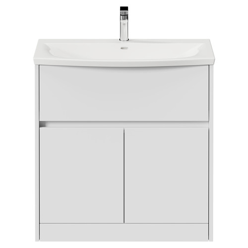 Montego Gloss White 800mm 1 Drawer 2 Door Vanity Unit with Arc Basin View from Front