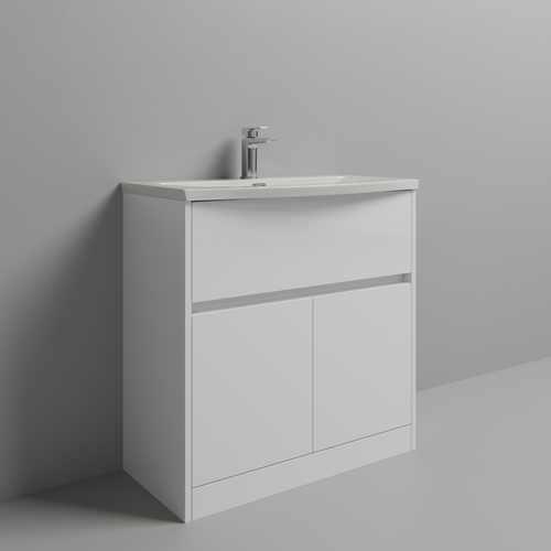 Montego Gloss White 800mm 1 Drawer 2 Door Vanity Unit with Arc Basin Studio Shot