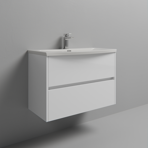 Montego Gloss White 800mm Wall Mounted 2 Drawer Vanity Unit with Arc Basin Studio Shot