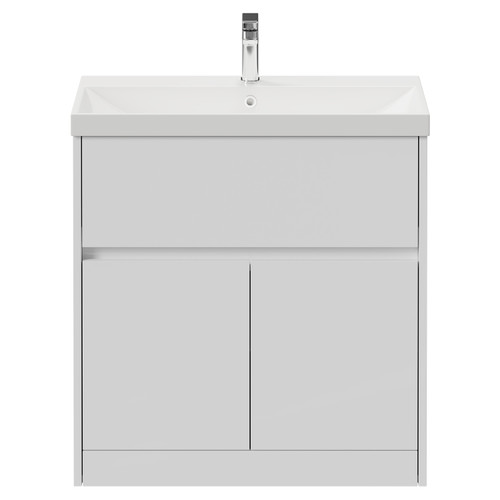 Montego Gloss White 800mm 1 Drawer 2 Door Vanity Unit with Rimini Basin Front View