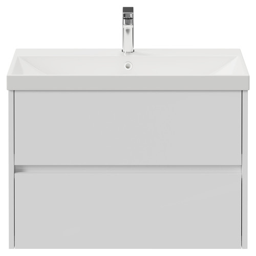 Montego Gloss White 800mm Wall Mounted 2 Drawer Vanity Unit with Rimini Basin View from Front