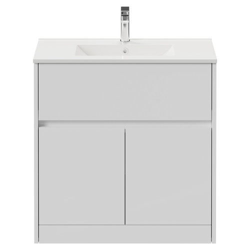 Montego Gloss White 800mm 1 Drawer 2 Door Vanity Unit with Angel Basin View from Front