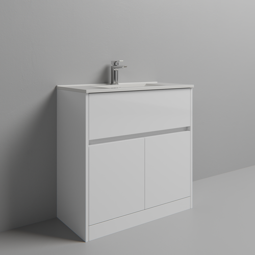 Montego Gloss White 800mm 1 Drawer 2 Door Vanity Unit with Angel Basin Studio Shot