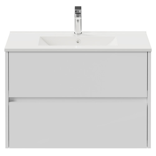 Montego Gloss White 800mm Wall Mounted 2 Drawer Vanity Unit with Angel Basin View from Front