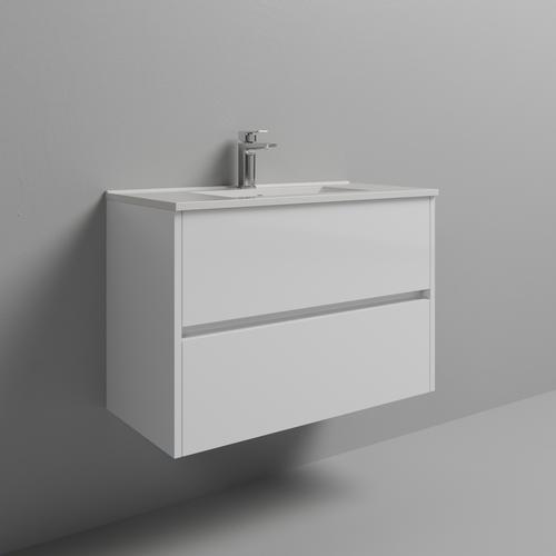Montego Gloss White 800mm Wall Mounted 2 Drawer Vanity Unit with Angel Basin Studio Shot
