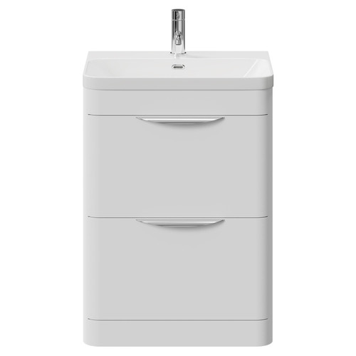 Oslo Gloss White 600mm Floor Standing 2 Drawer Vanity Unit and Curved Thin Edge Basin with 1 Tap Hole Front View