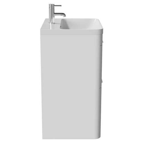 Oslo Gloss White 600mm Floor Standing 2 Drawer Vanity Unit and Curved Thin Edge Basin with 1 Tap Hole Side View