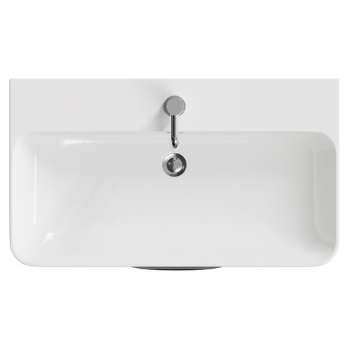 Oslo Gloss White 800mm Wall Mounted 2 Drawer Vanity Unit and Curved Thin Edge Basin with 1 Tap Hole Top View
