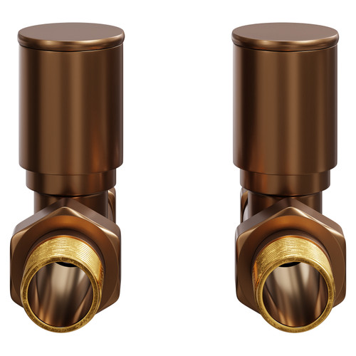 Colore Round Brushed Bronze Straight Radiator Valves Front View
