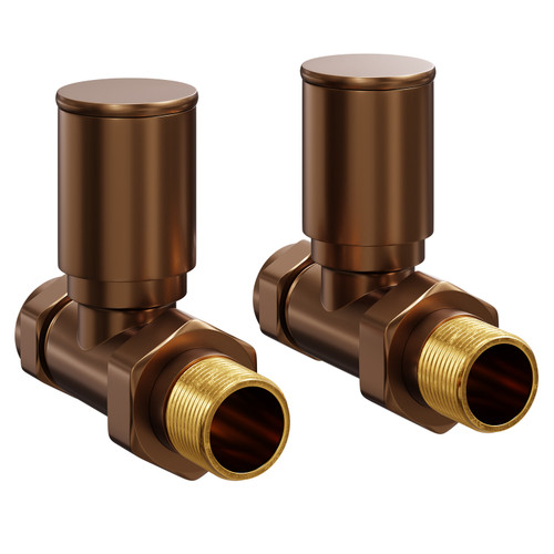 Colore Round Brushed Bronze Straight Radiator Valves Left Hand View