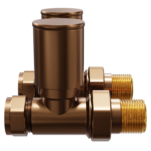 Colore Round Brushed Bronze Straight Radiator Valves Side View
