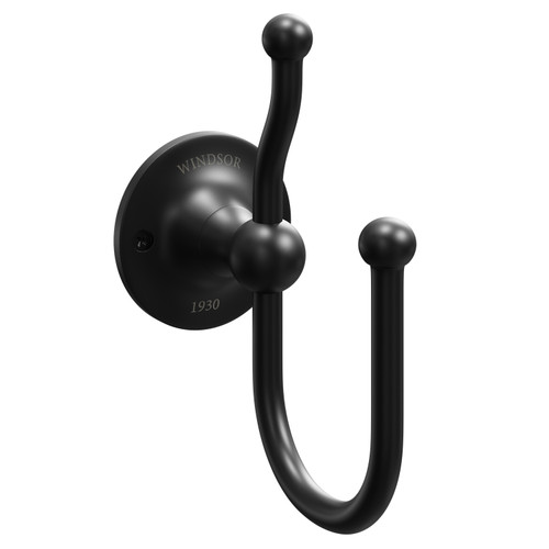 Windsor 1930 Traditional Colore Matt Black Wall Mounted Double Robe Hook Left Hand View