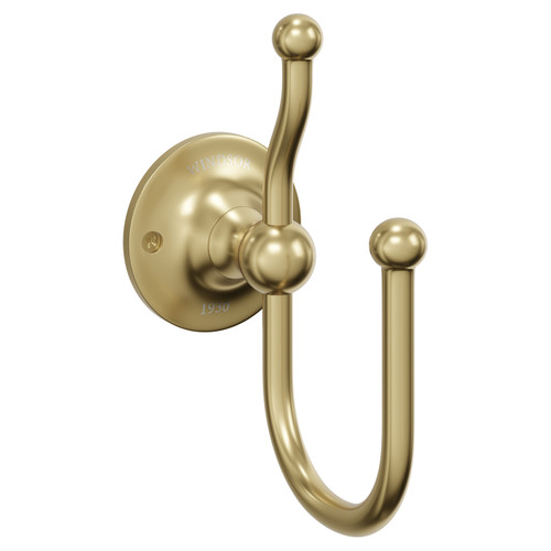 Windsor 1930 Traditional Colore Brushed Brass Wall Mounted Double Robe Hook Left Hand View