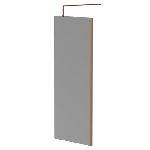 Pacco 8mm Smoked Glass Brushed Bronze 1950mm x 800mm Walk In Shower Screen including Wall Channel and Support Bar Right Hand View