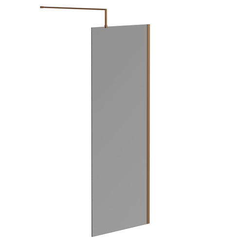 Pacco 8mm Smoked Glass Brushed Bronze 1950mm x 800mm Walk In Shower Screen including Wall Channel and Support Bar Left Hand View