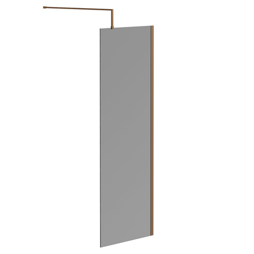 Pacco 8mm Smoked Glass Brushed Bronze 1950mm x 700mm Walk In Shower Screen including Wall Channel and Support Bar Left Hand View