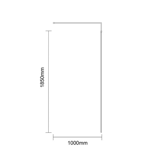 Pacco 8mm Fluted Glass Brushed Bronze 1850mm x 1000mm Walk In Shower Screen including Wall Channel and Support Bar Dimensions Side