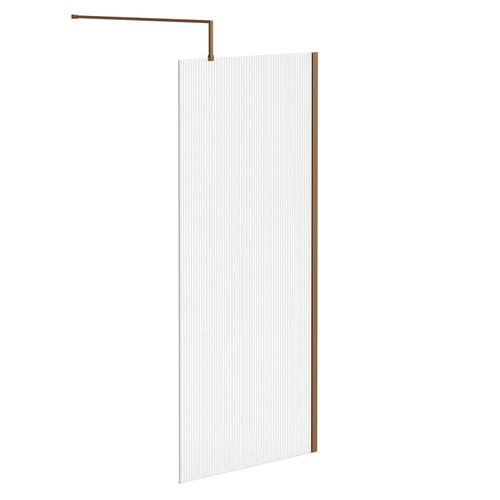 Pacco 8mm Fluted Glass Brushed Bronze 1850mm x 900mm Walk In Shower Screen including Wall Channel and Support Bar Left Hand View