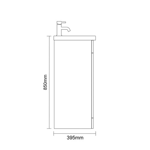 Napoli 390 Gloss White 400mm Single Door Vanity Unit with Glide Basin Side on Dimensions