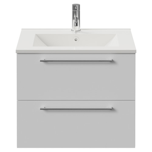 Napoli 460 Gloss White 600mm Wall Mounted 2 Drawer Vanity Unit with Angel Basin Front View